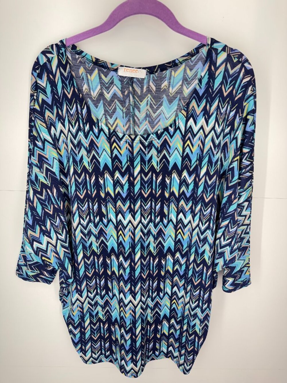 Renee C. Chevron Dolman Top in Multi Blue ZigZag